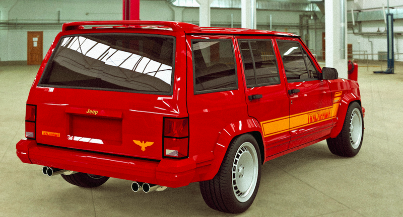 Illustration for article titled This Fake 1989 Jeep Cherokee Trackhawk Is a Blasphemous Beauty